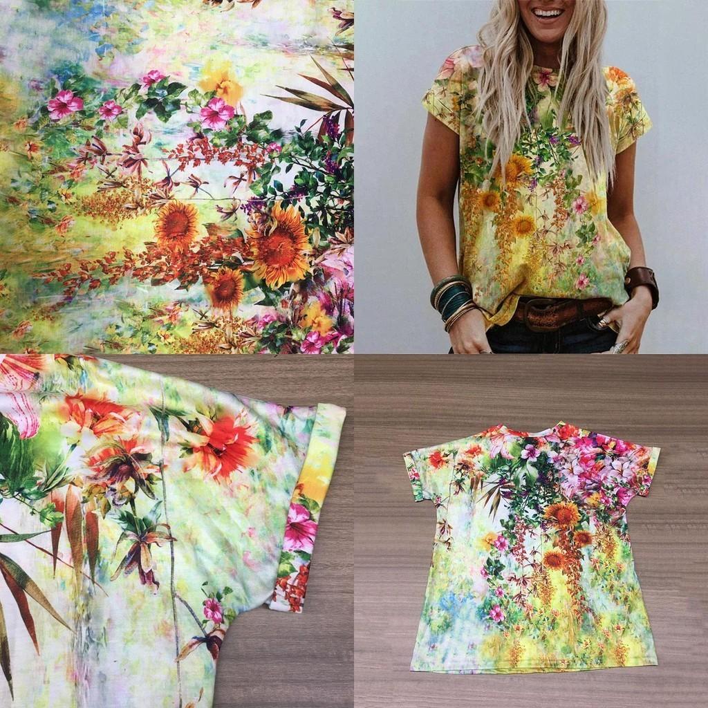 Women's Floral Print Short Sleeve Tops Featuring Soft Material For Ultimate Comfort