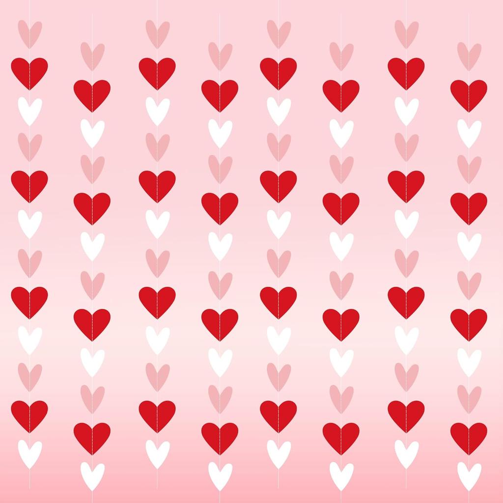 96 Red White Pink Heart Garland - NO DIY - Valentine's Day Party Decorations Supplies, Valentine's Day Hanging String Garland Banner for Wedding