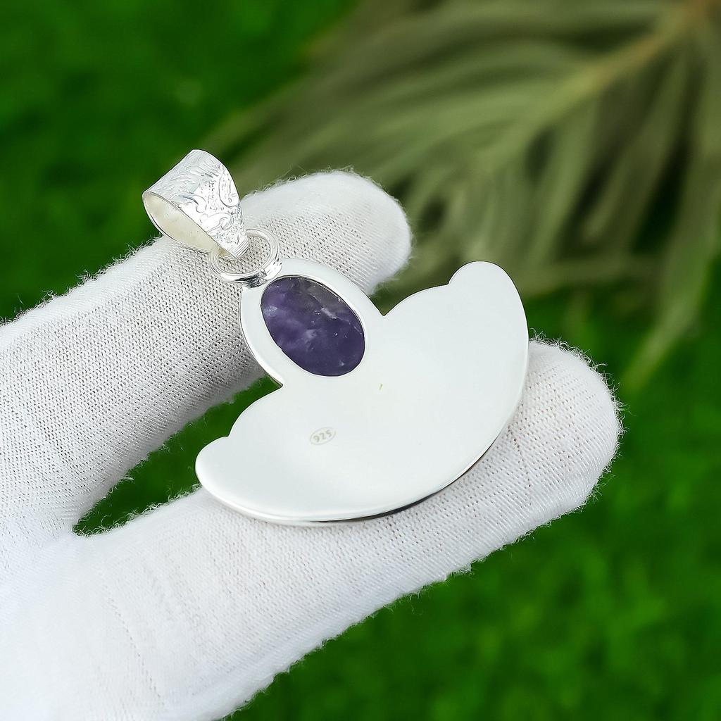 Sisters Day Deal Natural Lepidolite 925 Sterling Silver Bezel Birthday Pendant