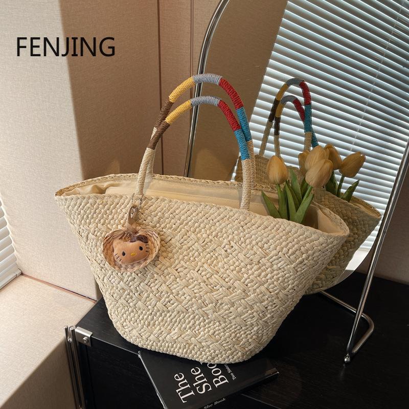 New Luxury Women Straw Woven Basket Handmade Handbag 2025 Large Capacity Straw Weaving Beach Bag Bohemian Travel Shoulder Bags