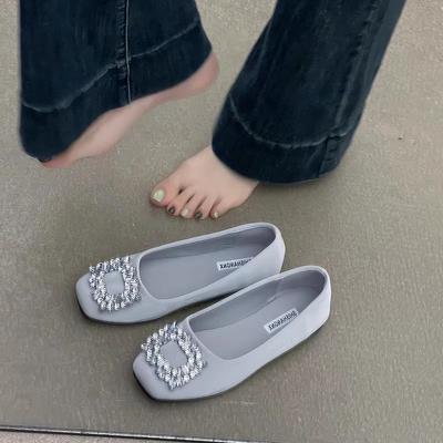 Женские туфли-лодочки на плоской подошве, весенняя новая мода, стразы, квадратная пряжка, квадратный носок, темпераментные туфли Мэри Джейн