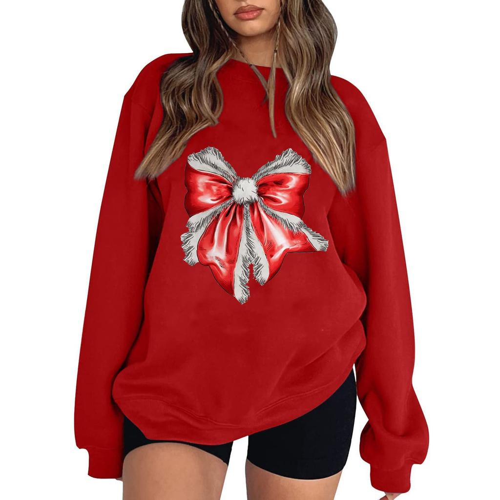 Women's Casual Round Neck Long Sleeved Pullover,Christmas Printed Top, Long Sleeved Hoodie