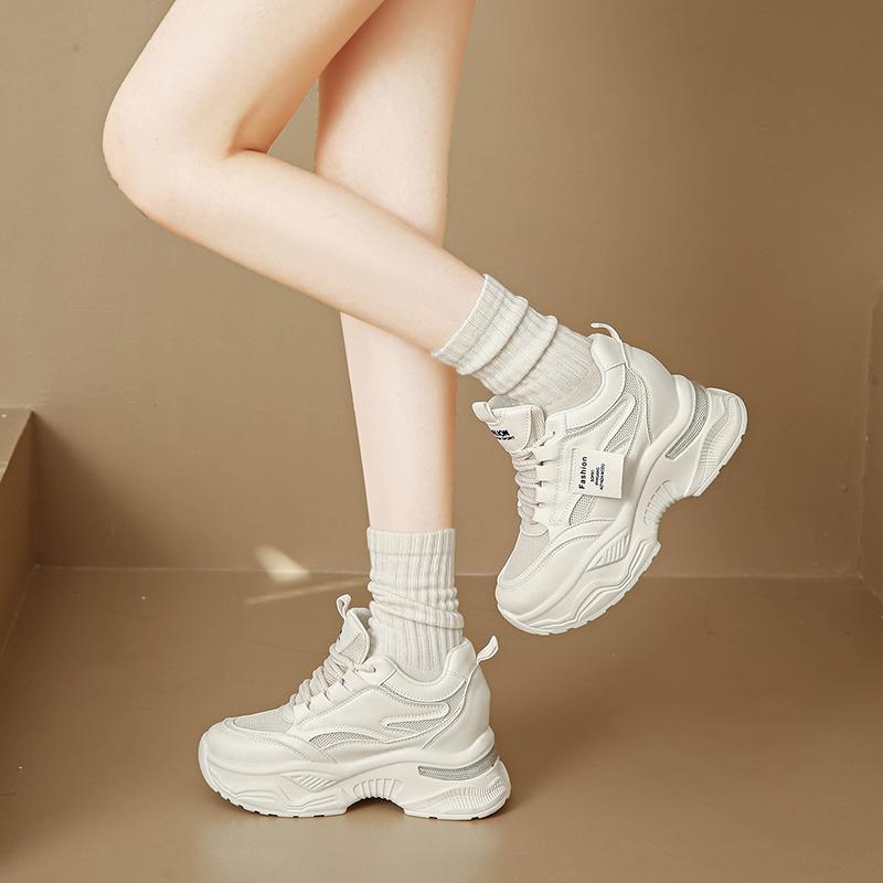 CRLAYDK Chunky Mid Top Sneakers for Women Height Incrase Wedge Air Cushion Casual Platform Tennis Walking Mesh Trainer Shoes