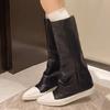 Остроносые женские высокие сапоги из кожи, модная зимняя обувь, новый бренд 2025 года, трендовые гладиаторские сапоги до колена, новые мотоциклетные сапоги Botas De Mujer