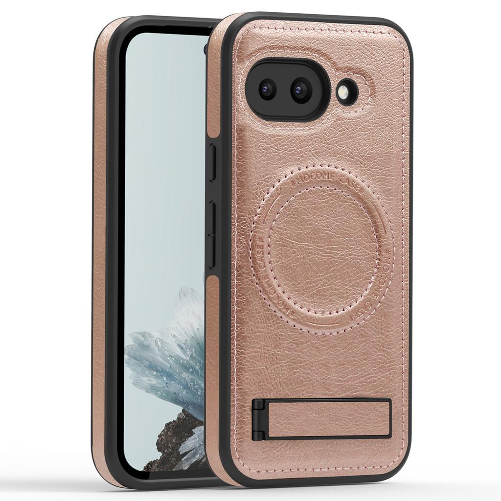 Для чехла Google Pixel 9a, совместимого с MagSafe, с подставкой, кожаная задняя крышка для телефона