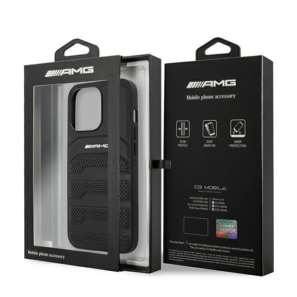 AMG AMHCP13LGSEBK iPhone 13 Pro / 13 6.1" black/black hardcase Leather Debossed Lines