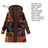 Women Winter Coat Retro Floral Print Hooded Thick Plush Zip-up Heat Retention Long Sleeves Mid Length Pockets Leisure Daily Wear Jacket