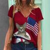 Летняя женская одежда, женская футболка с v-образным вырезом и рукавами, футболка с американским флагом и звездным принтом, топы для девочек, футболки