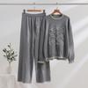 Chic European & American Autumn/Winter Knitted Two-Piece Suit: Casual Loose Straight Pants & Round Neck Top