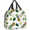 Lunch Bag for Women Summer Pineapple Avocado Flower Insulated Lunch Box Cooler Tote for Adults Men Work Office School Picnic