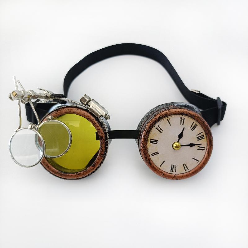 Man Woman Steampunk Goggles with Clock Victorian Goggles Gothic Glasses Halloween Cosplay Glasses for Festivals Theme Party