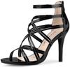 Allegra K Women's Black Lace-Up Sandals with Open Toe Straps and Stiletto Heels, Size 24.5cm