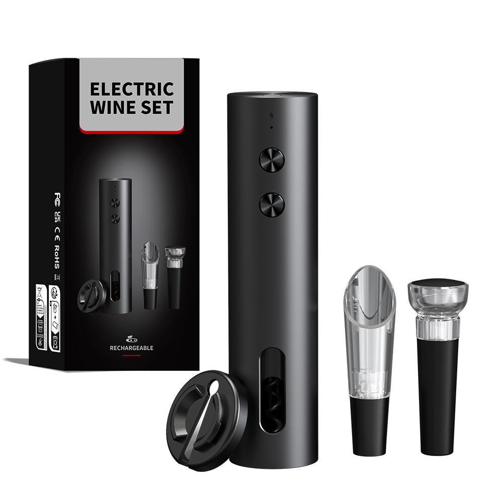 4-in-1 Electric Bottle Wine Opener Set USB Rechargeable Electric Automatic Corkscrew Wine Opener Set Wine Stopper, Wine Pourer