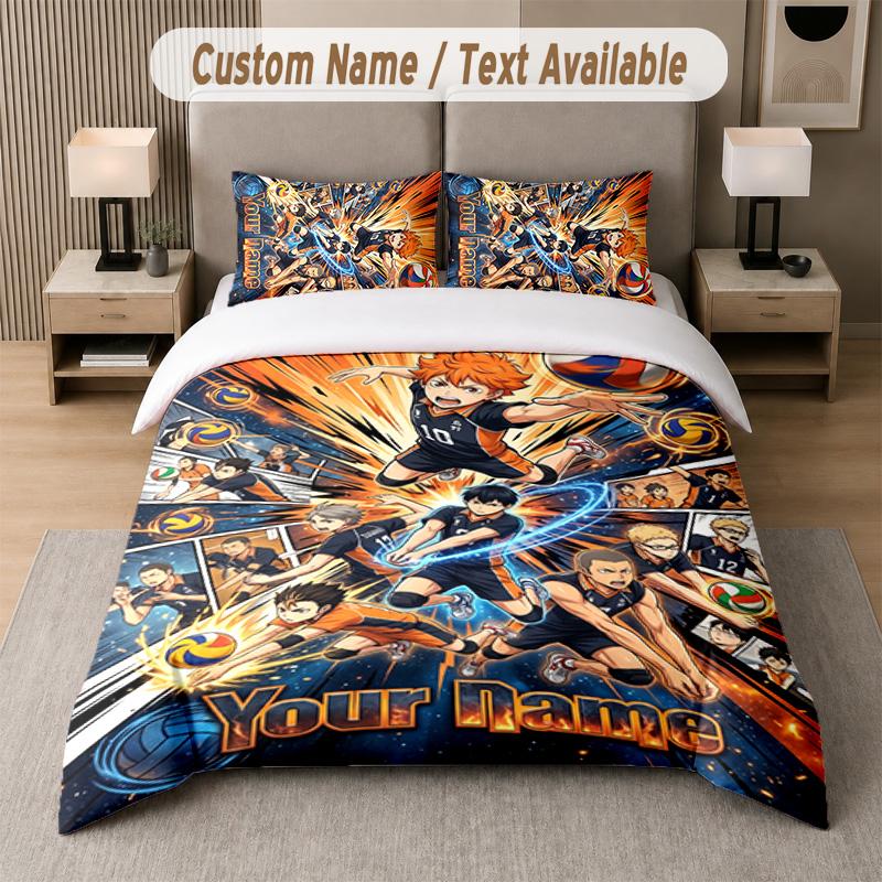 Haikyuu 3Pcs Bedding Set, Personalized Custom Name Text, 1 Duvet Cover & 2 Pillowcases For Bedroom