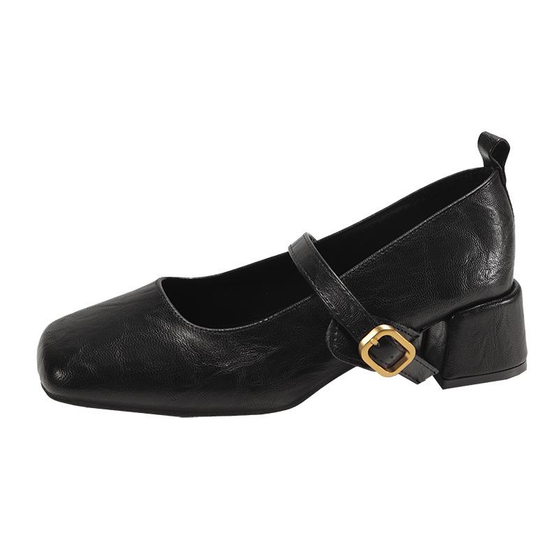 Fashion temperament French retro square head shallow mouth single shoes women's 2025 new spring and autumn skirt Mary Jane small leather shoes