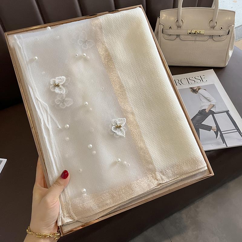 Женская мода Бабочка Вышитый шарф Однотонный Шелковый Льняной Платок Шарфы Летние Женские Банданы Платки Хиджаб