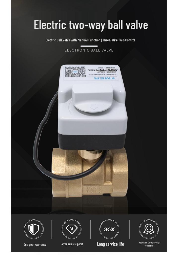 YMER DN20 Electric Brass Ball Valve 220V with Manual Override and Two-Way Switch
