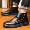 Leather Men's Shoes High-top Martin Boots Autumn and Winter Velvet Thermal Cotton Shoes Versatile Casual Zipper Foot Leather Boots Men