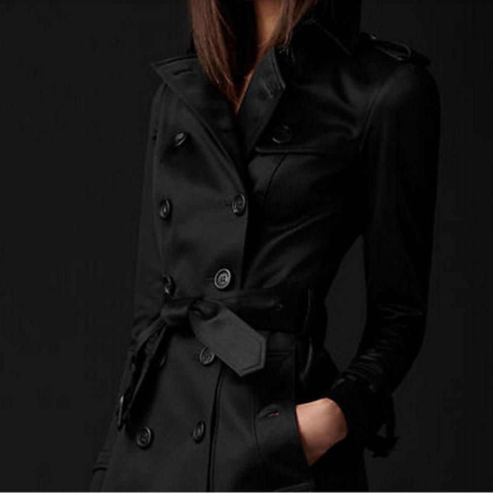 Женский зимний двубортный тонкий длинный плащ с лацканами, пальто