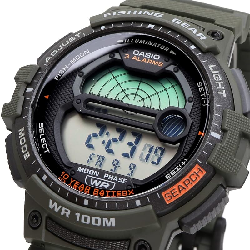 Часы Casio для рыбалки WS-1200H-3AV, Военно-зеленый, Мужские, Оригинальная коробка, Международная модель [Б/У]