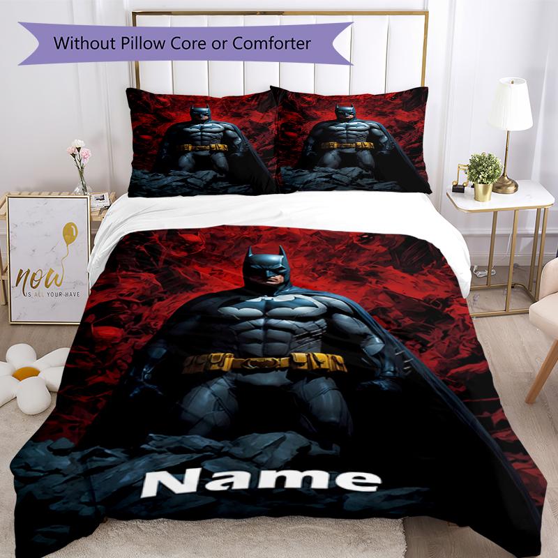 3pcs Custom Name Batman Bedding Set Duvet Cover Closure Includes 1 Duvet Cover & 2 Pillowcases, Soft and Comfortable for All Seasons.