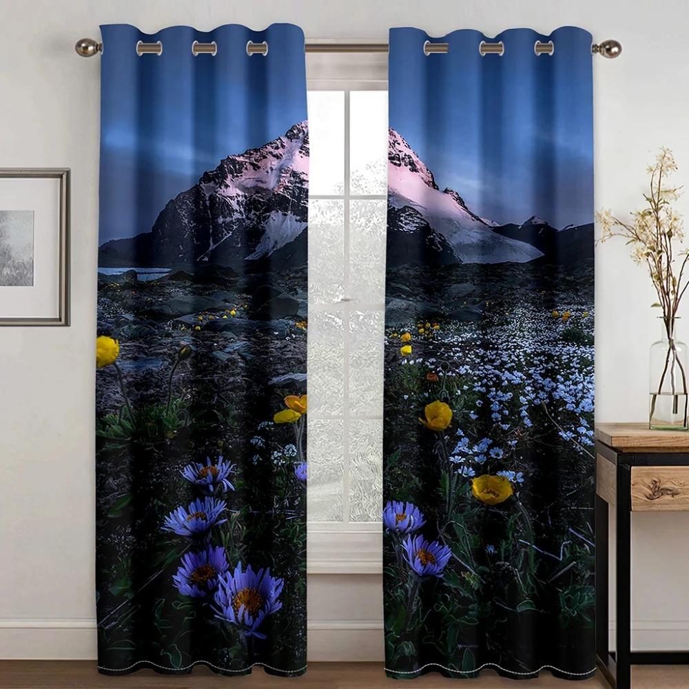 Mountain Plants Natural Scenery Printed High Shading Curtains Bedroom Decorative Curtains with Hook Accessories 2 Panels New