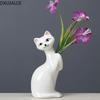 1PCS Creative Cartoon Animal Ceramic Crafts Cat Vase Indoor Living Room Desktop Mini Flower Arrangement Vase Home Decoration