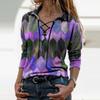 Fashion Women Prints Long Sleeve Color Matching Bandage Tops Blouses