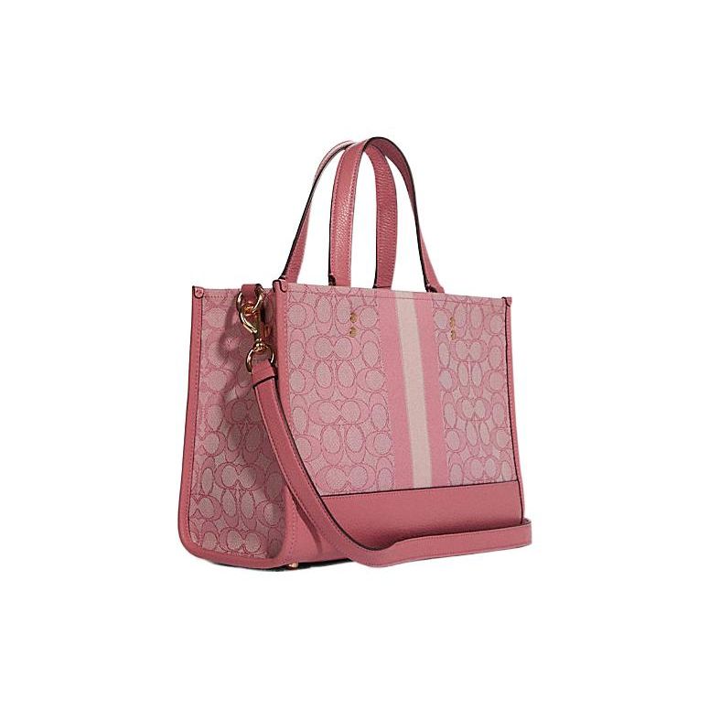 Coach Dempsey 30 Classic Jacquard Fabric And Leather Tote Bag Women Tote Bags Toffee Macaron C8448-IMTVT