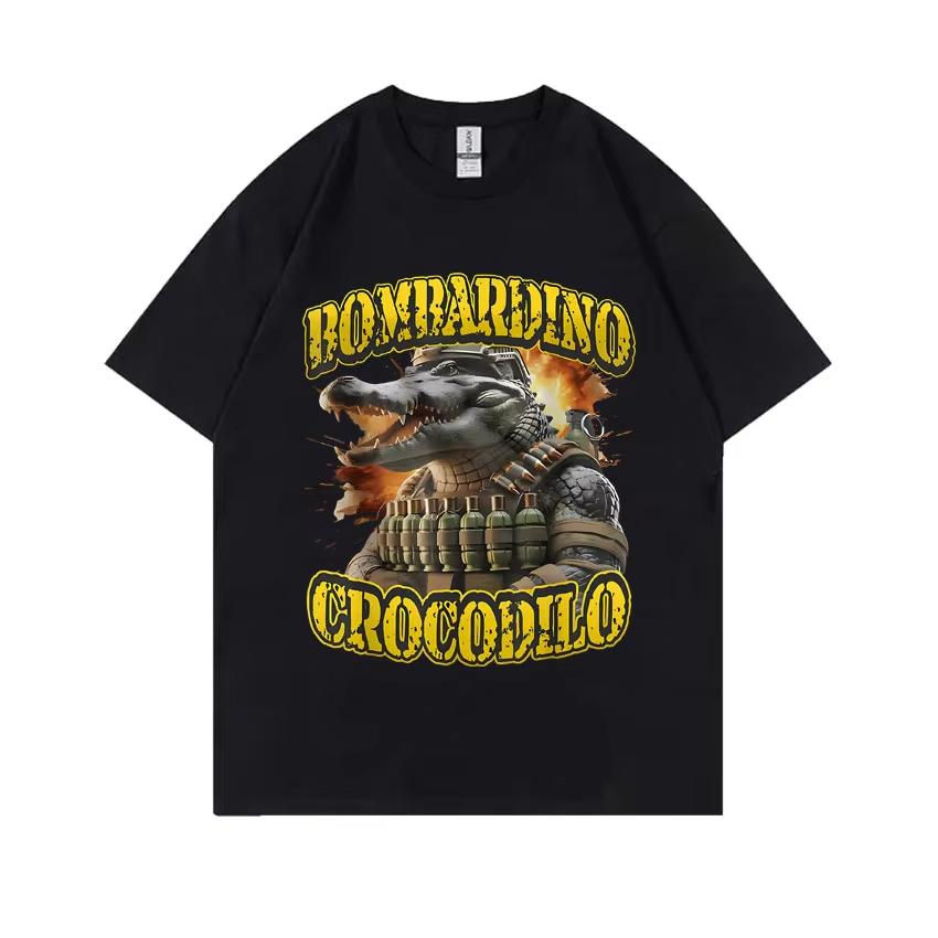 Футболка с графическим принтом Bombardiro Crocodilo Итальянская забавная футболка Brainrot для мужчин и женщин Повседневная футболка с юмором и шутками Мужская модная уличная одежда