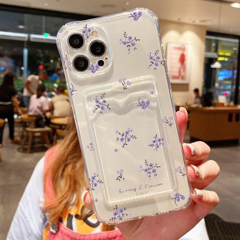 Корейский Милый Цветочный Прозрачный Чехол Для Телефона Для iPhone 16 15 14 13 12 11 Pro Max XS X 7 8 Plus SE2 Кошелек Картхол Защитная Крышка Объектива