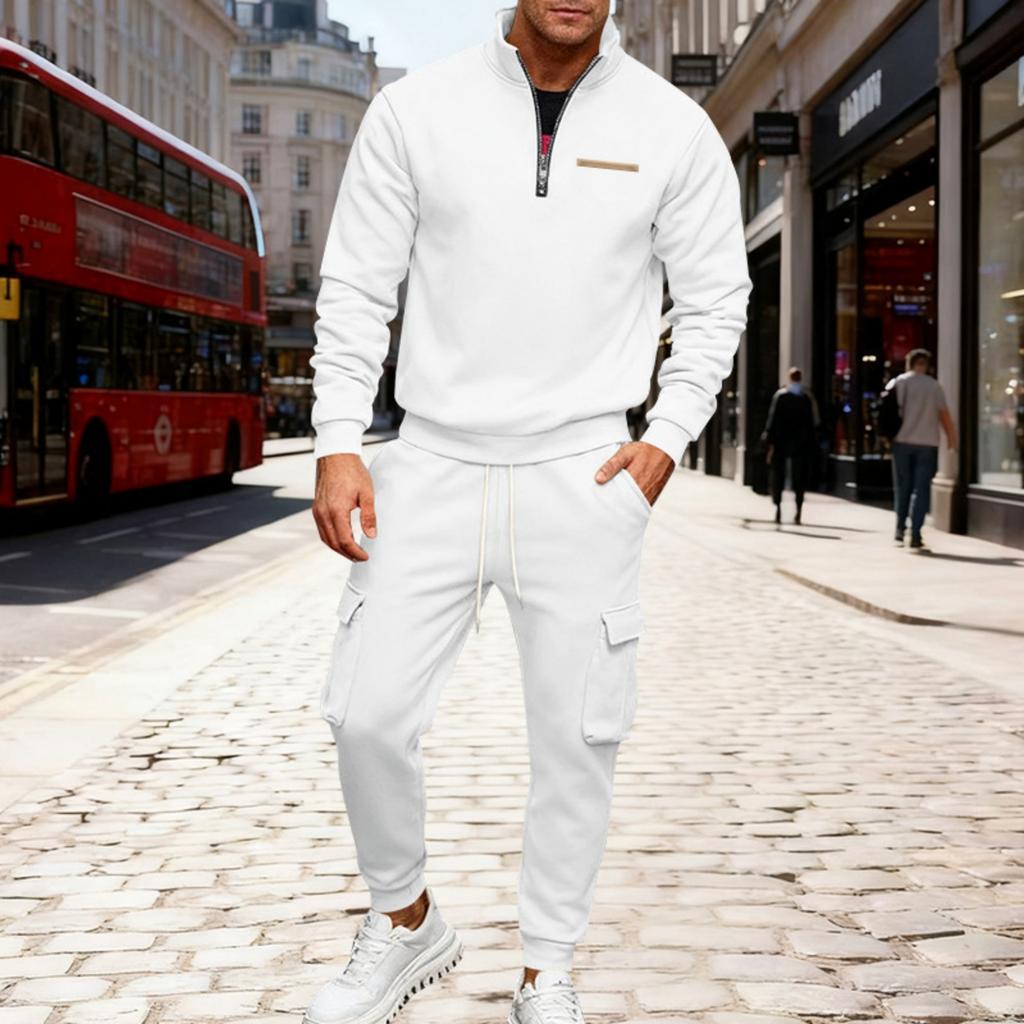 Мужской зимний флисовый свитшот на молнии с несколькими карманами, комплект из 2 предметов, персонализированные спортивные штаны