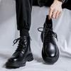 2025 Autumn and Winter Side Zipper Martin Boots Men's Mid-top Leather Shoes Autumn British Black Platform Short Boots 2201-R