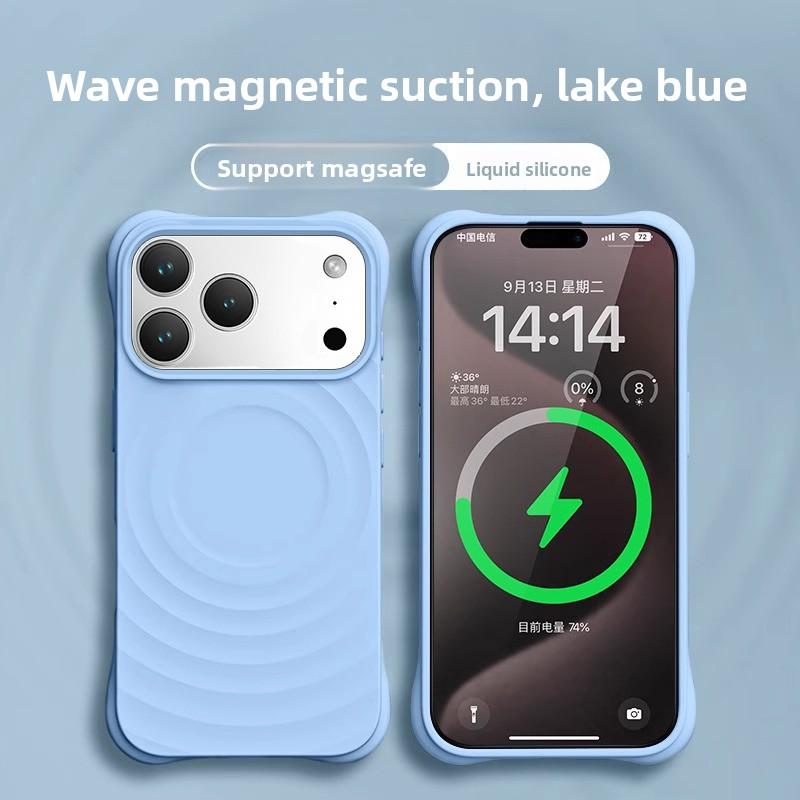 Высококачественный чехол однотонный для IPhone 17 16 15 14 13 Air Pro Max Для Magsafe Жидкий силикон Волнообразный рисунок Защита от царапин