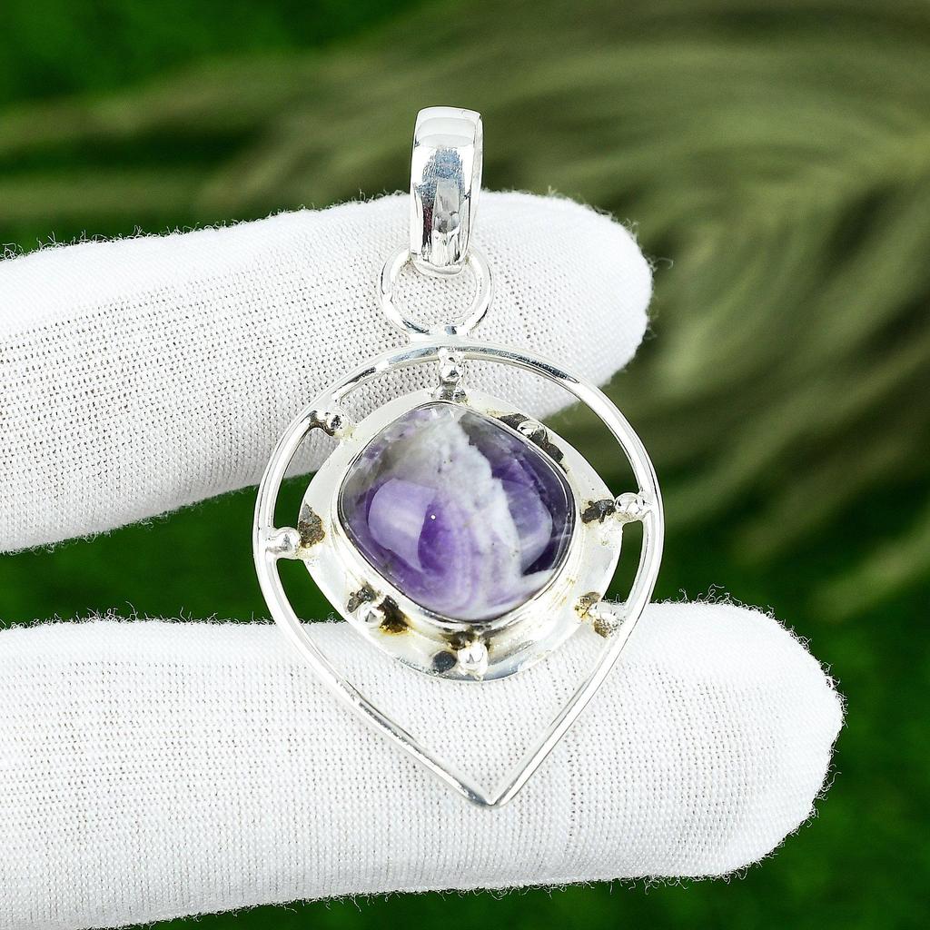 Natural Chevron Amethyst Gemstone Jewelry 925 Sterling Silver Pendant For Women