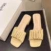 Мода 2024 года, новые летние тапочки на высоком каблуке в одну линию, женские модные сложенные внешние тапочки, классные тапочки, размер плюс 40