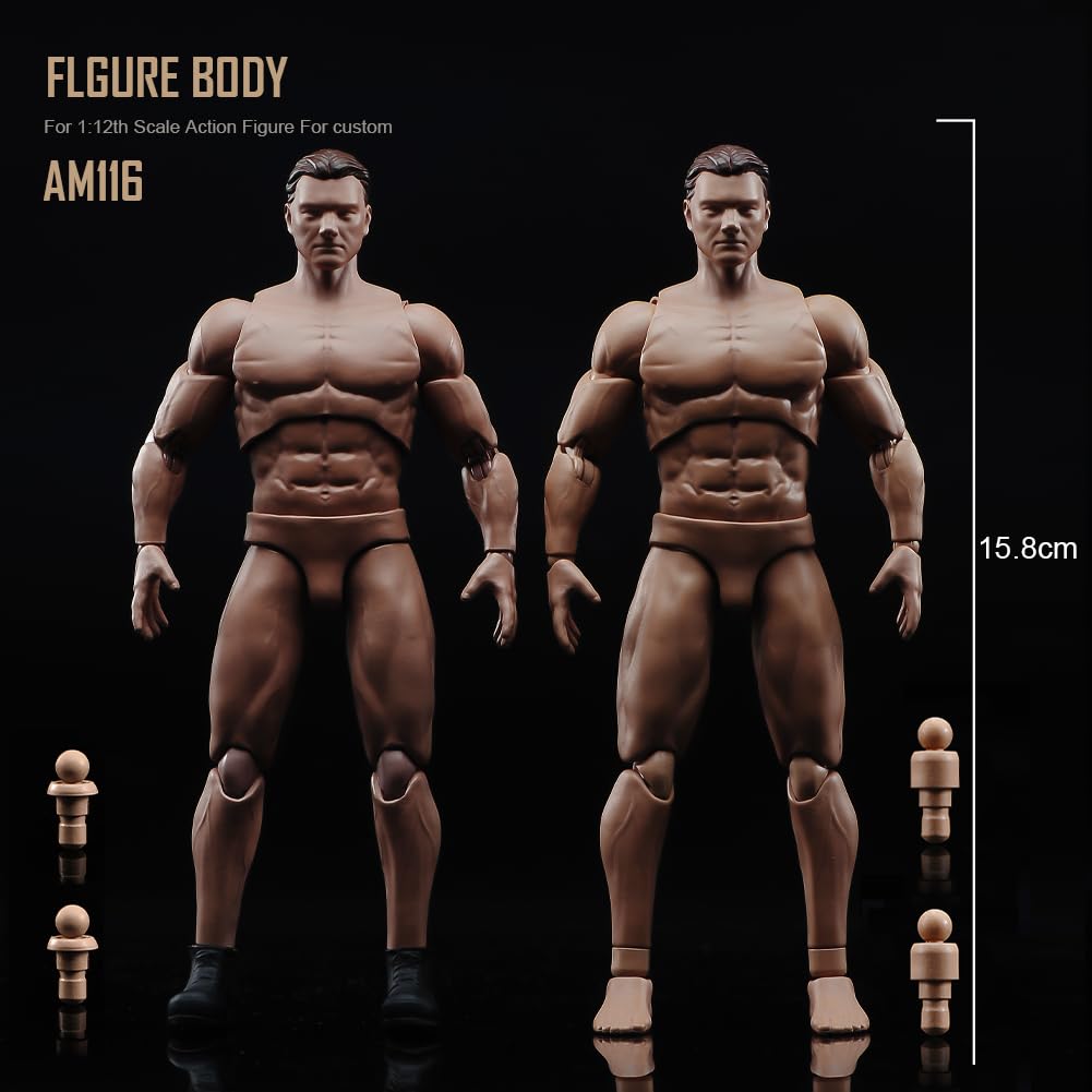 Scale Action Figure 6 Inch Male Body Model Muscle Male Body Model Muscle Flexible Miniature Action Figure Body Doll Collection 1/12