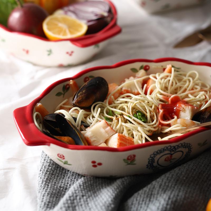 1 шт. Красная вишневая форма для выпечки, керамическая обеденная посуда, европейский стиль, противень, посуда для духовки, обеденная тарелка