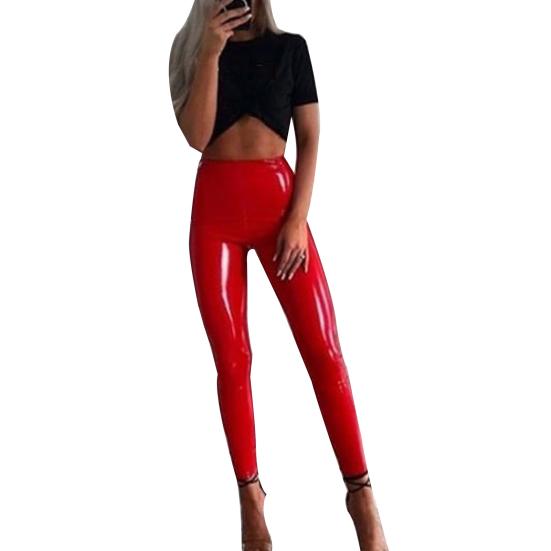 Женские осенне-зимние эластичные длинные брюки из искусственной кожи с высокой посадкой, облегающие брюки