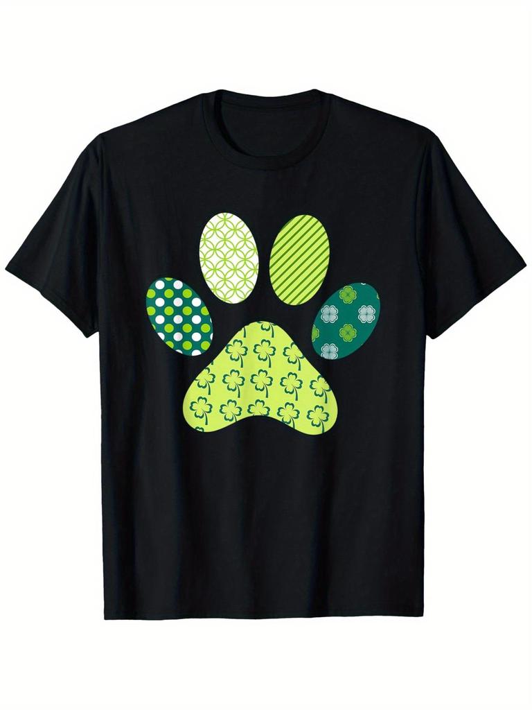 Счастливый клевер отпечаток лапы собаки Графическая футболка Мужская St. Повседневная хлопковая футболка ко Дню святого Патрика