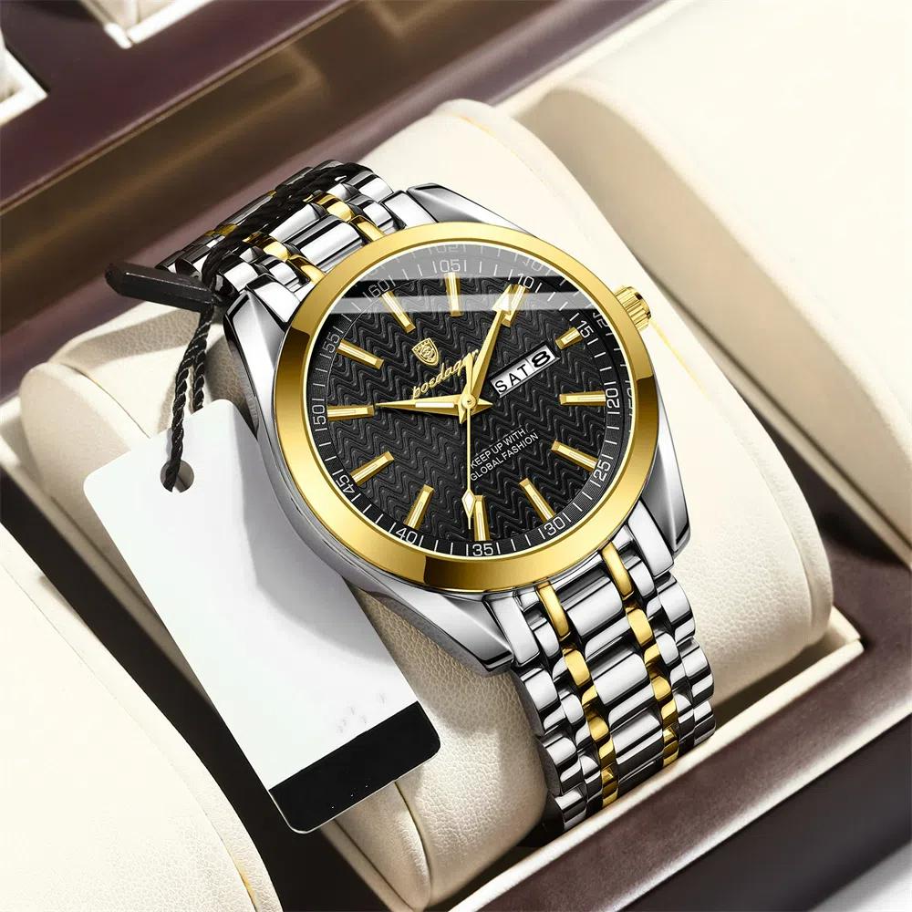 Мужские часы класса люкс из нержавеющей стали, водонепроницаемые, светящиеся, дата, неделя моды, деловые часы