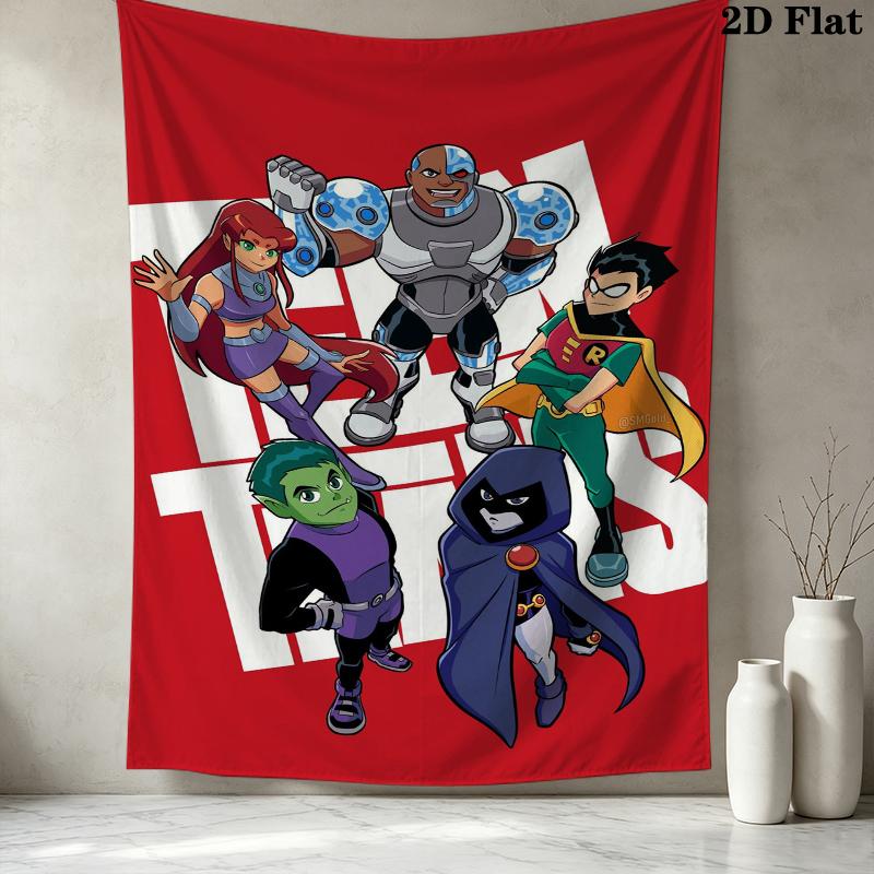 Teen Titans Wall Tapestry Aesthetic Wall Hanging Printed Fabric Blanket Decorative Tapestries For Bedroom Living Room Home Decor
