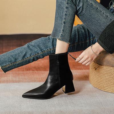 Ботильоны на толстом каблуке, темпераментные, на высоком каблуке, тонкие, новые ботинки, коричневые, с острым носком, маленькие ботильоны, одинарные ботинки