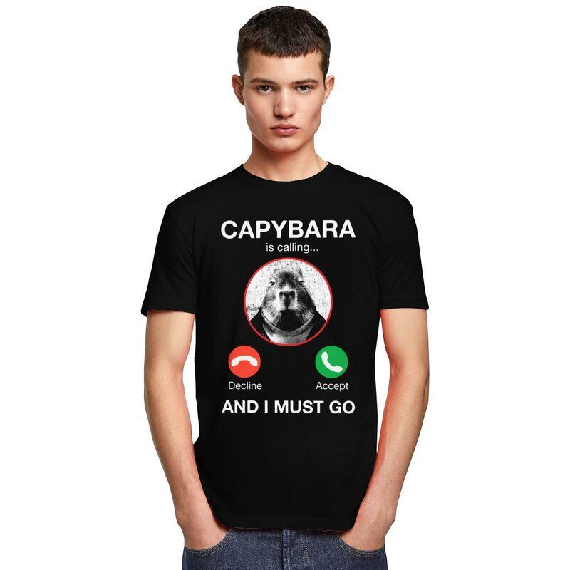Capybara Is Calling And I Must Go Tshirt for Men Short Sleeves T Shirt Fashion Tshirts Pure Cotton Tees Birthday Gift