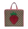 [Pre-Owned] 3D Strawberry Shaped Logo Print Large Capacity Canvas And Leather Tote Bag - Very Good #F5TTQJ