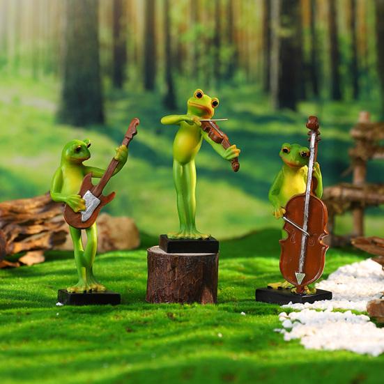 Музыкальный инструмент Лягушка Фигурка Виолончель Скрипка Саксофон Бас Статуэтка Лягушка Смола Скульптура В помещении На открытом воздухе Сад Настольное украшение Орнамент