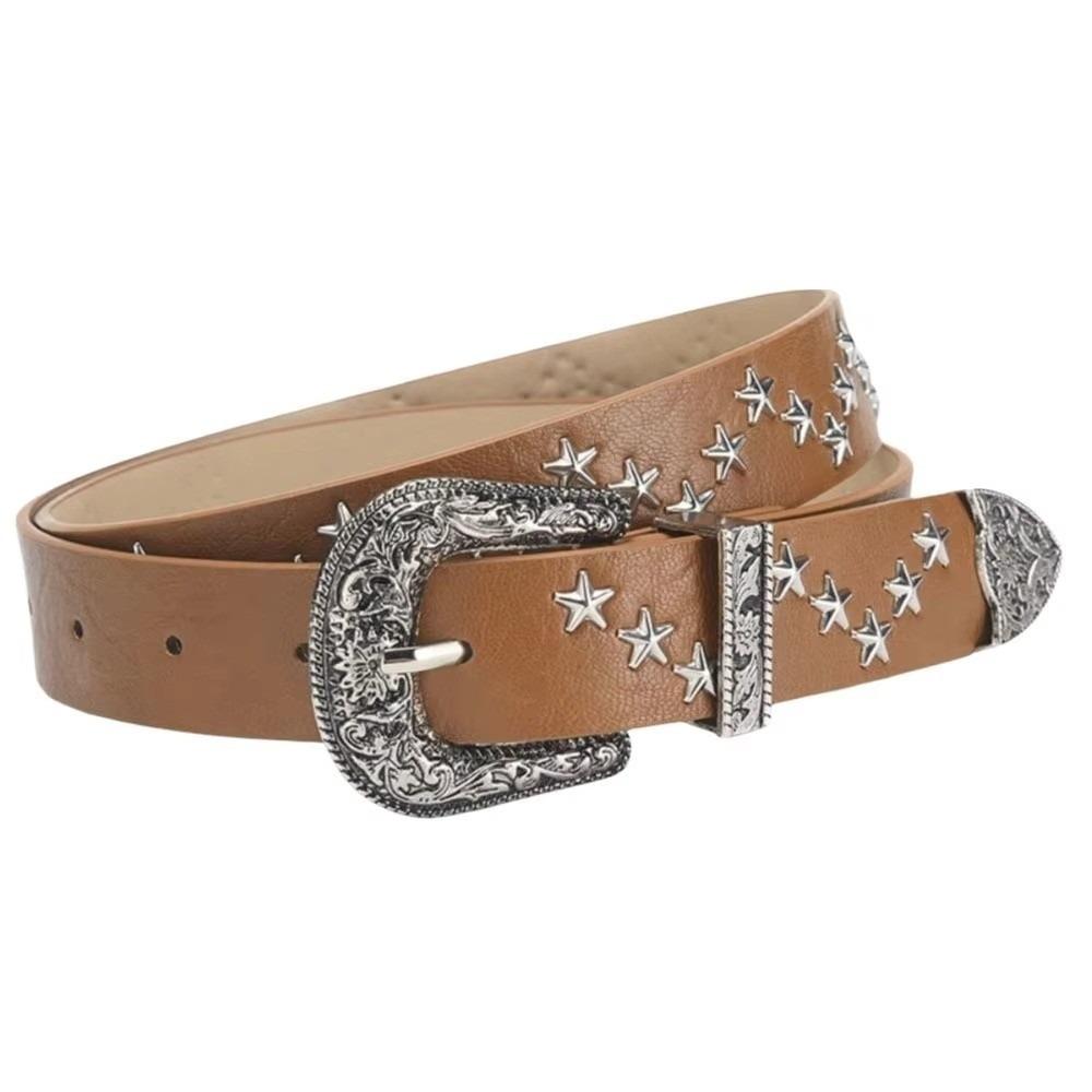 Solid Color Western Studded Belt Gothic Star Waistband Trouser Belt Y2K Punk Belt  Unisex
