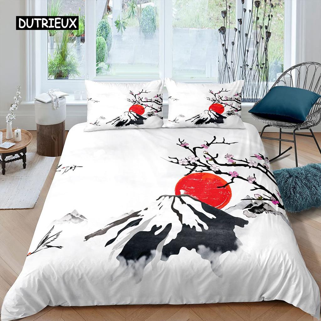 Набор пододеяльников в японском стиле для девочек, полиэстеровое крепление, пододеяльник Fuji, пододеяльник с цветком вишни, чернилами, ручная роспись