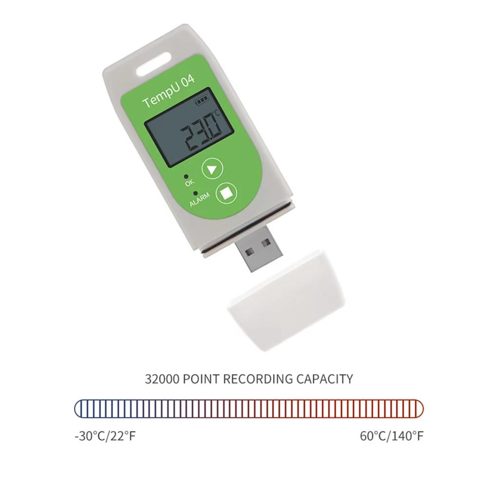 USB Temperature Data Logger TempU03 TempU04 32000 Point PDF Report Temperature Humidity Data Recorder for Storage Cold Chain