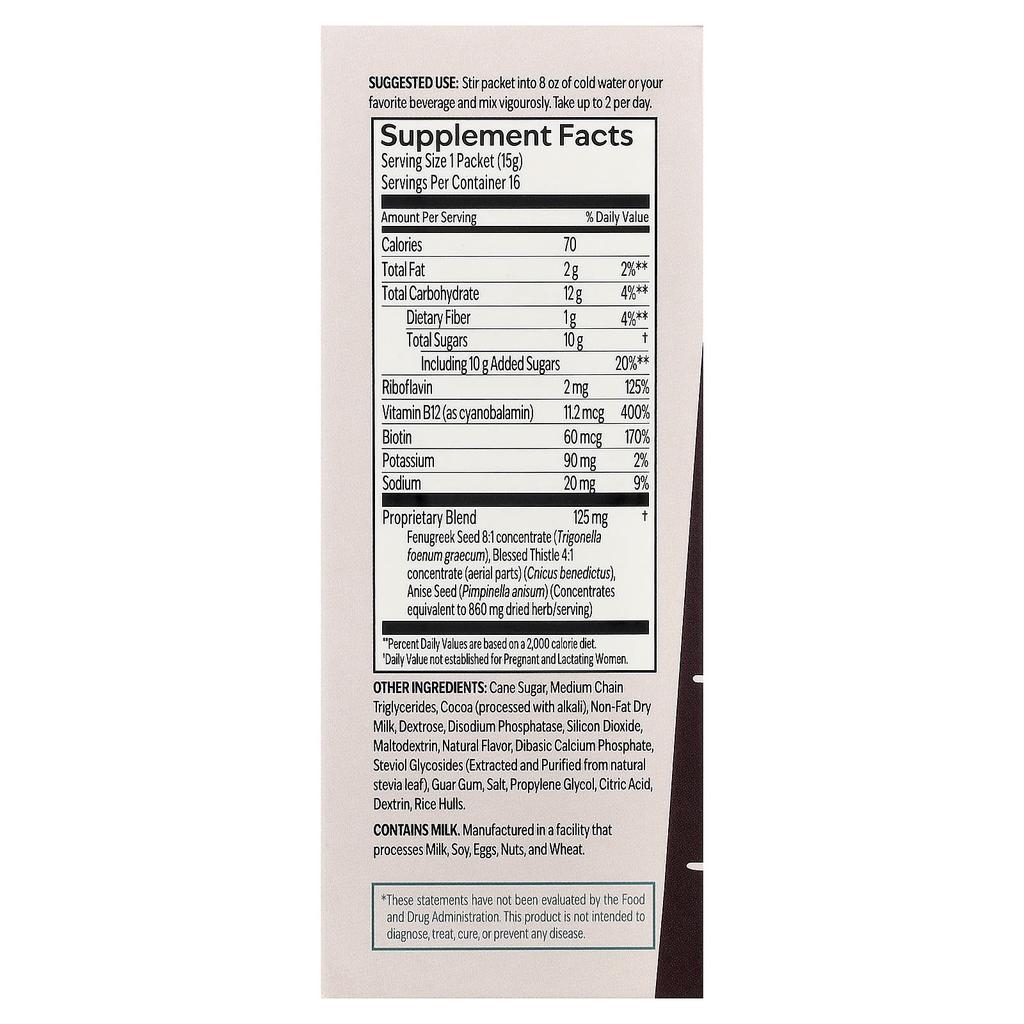 Milkflow®, Drink Mix, Chocolate, 16 Single Serving Packets, 15G (0.53Oz) Each